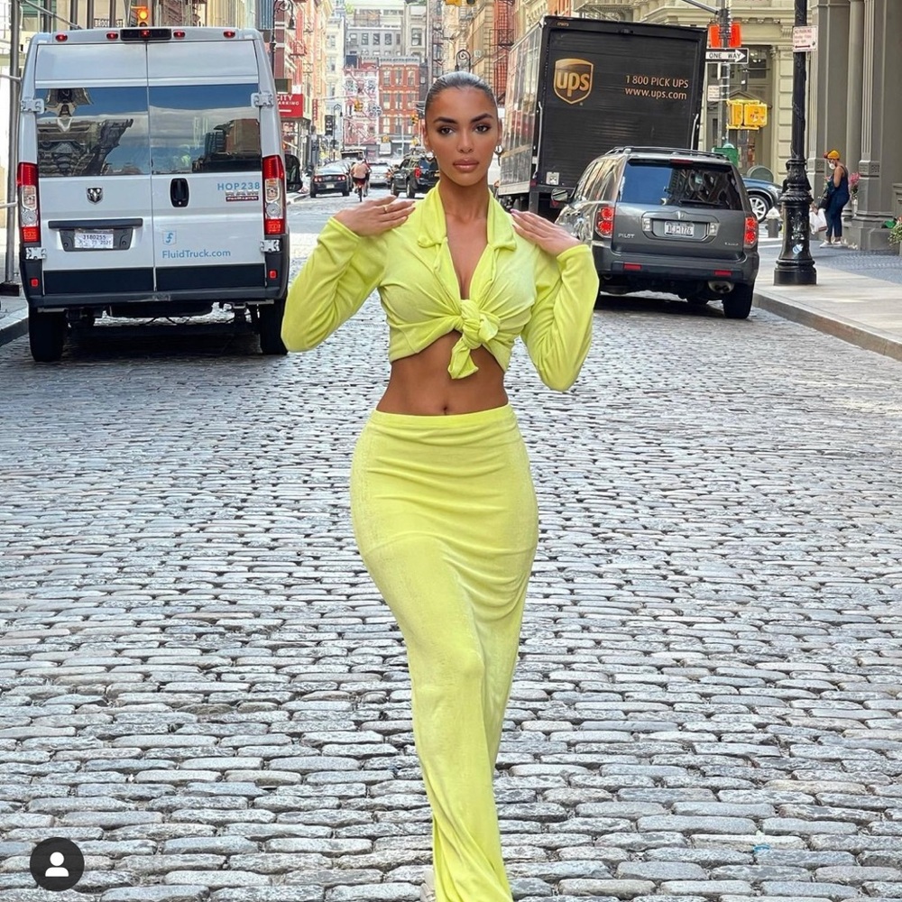 Neon Green Maxi Skirt Set